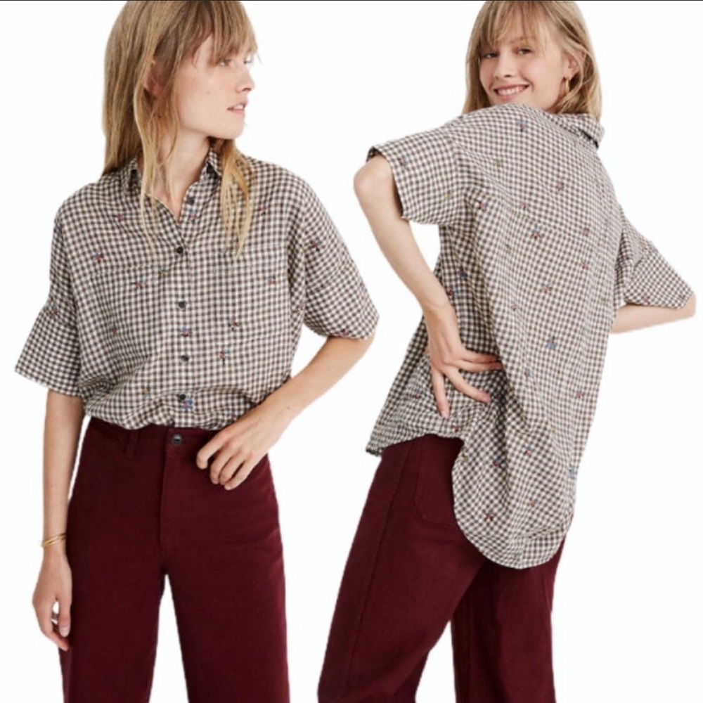 Madewell Courier gingham with embroidery